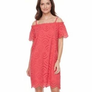 Hope & Harlow Off Shoulder Eyelet Cotton Shift